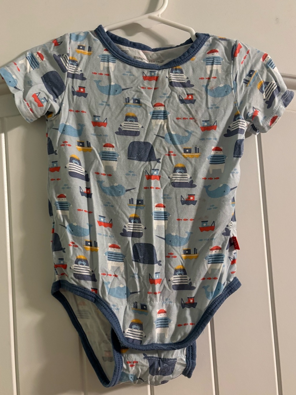 Magnetic Me Light Blue Nautical Print One-Piece Bamboo Onesie 6-9M